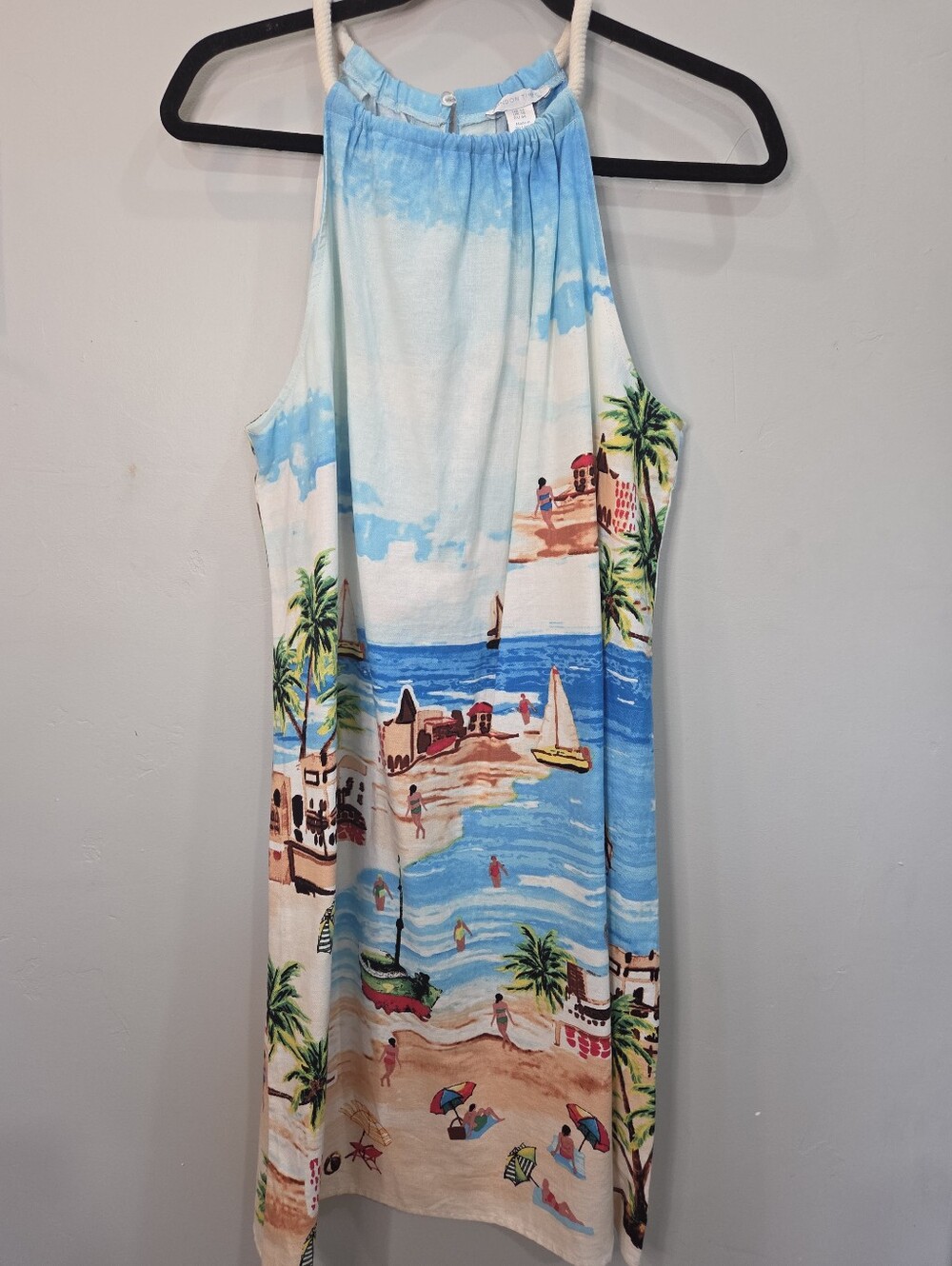 London Times Resortwear Mini Dress Size 14 Novelty Beach Scene Rope Nautical
